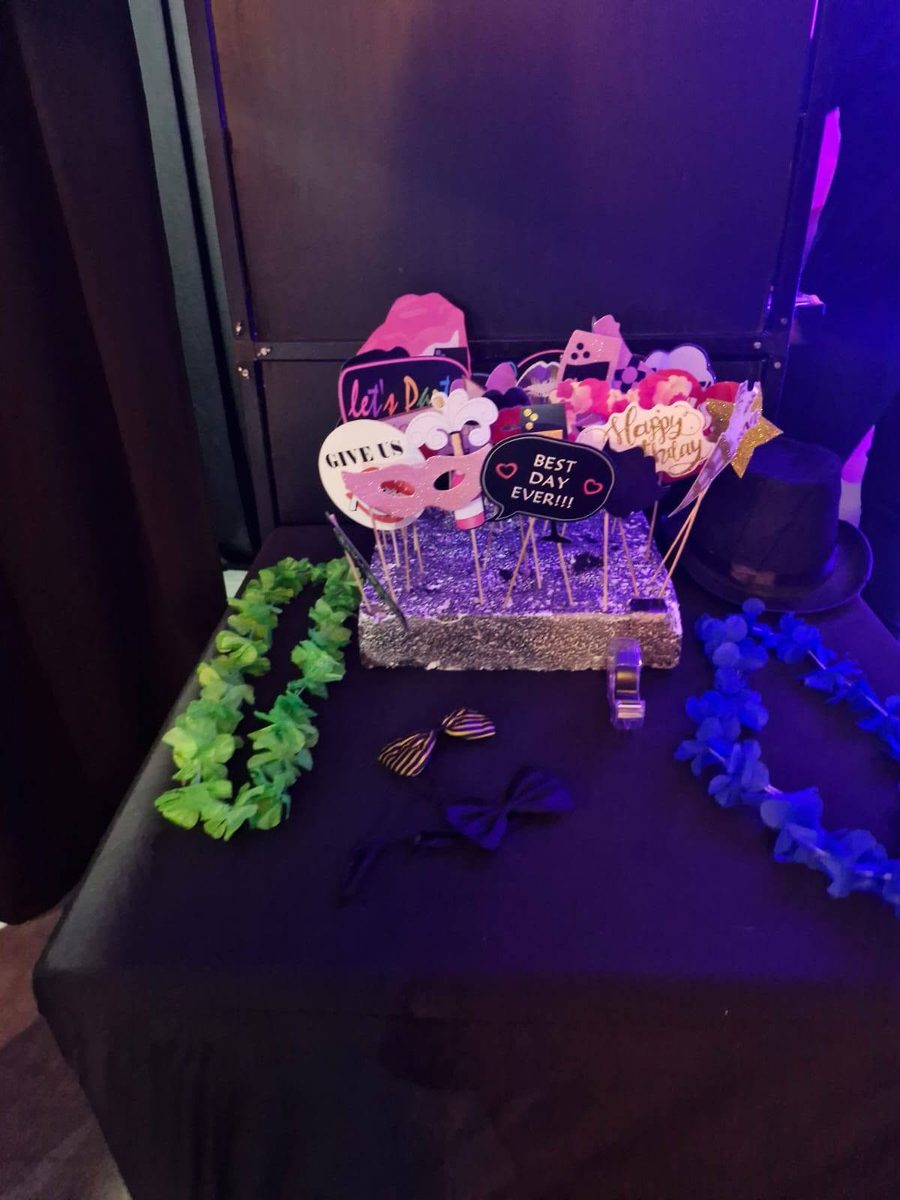 Prop table lit up at a party